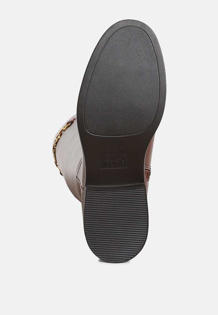 metal chain link detail calf boots by rag#color_tan