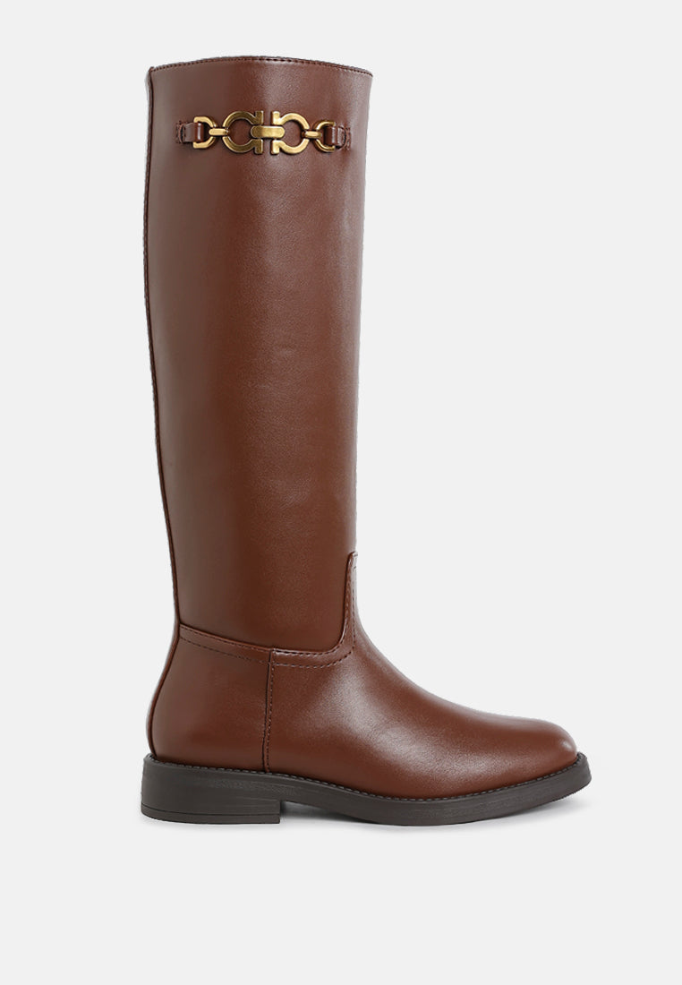 metal chain link detail calf boots by rag#color_tan