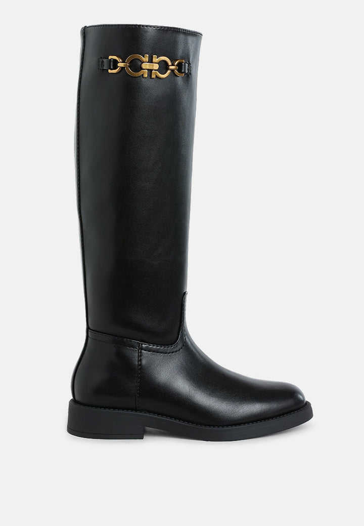 kiang metal chain link detail calf boots#color_black