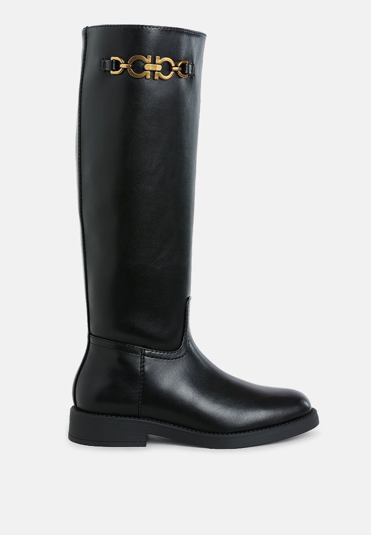 metal chain link detail calf boots by rag#color_black