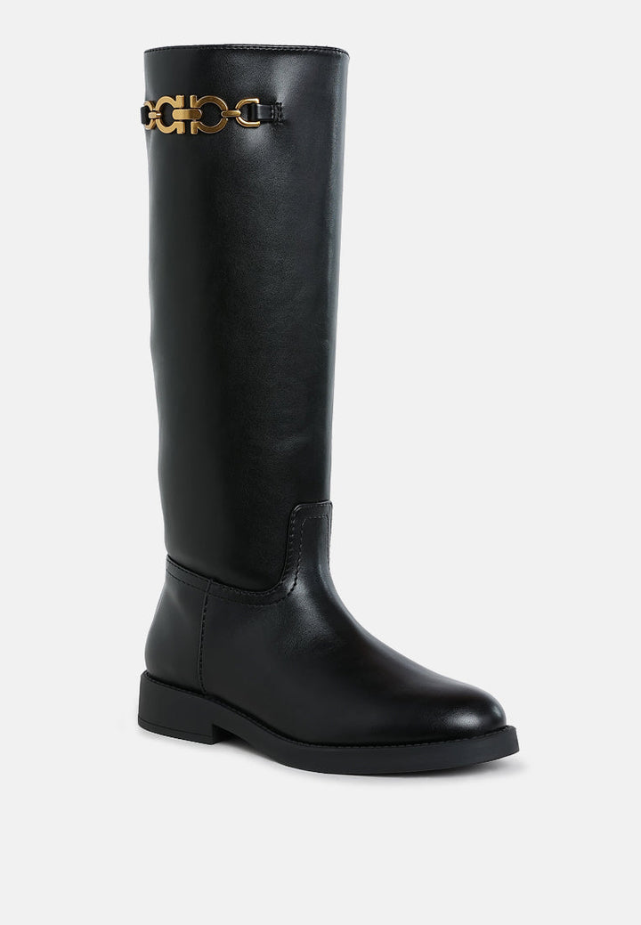 metal chain link detail calf boots by rag#color_black