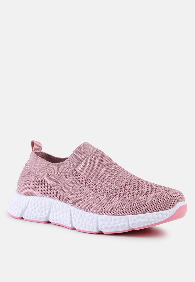 kids chunky grey knitted sneakers#color_pink