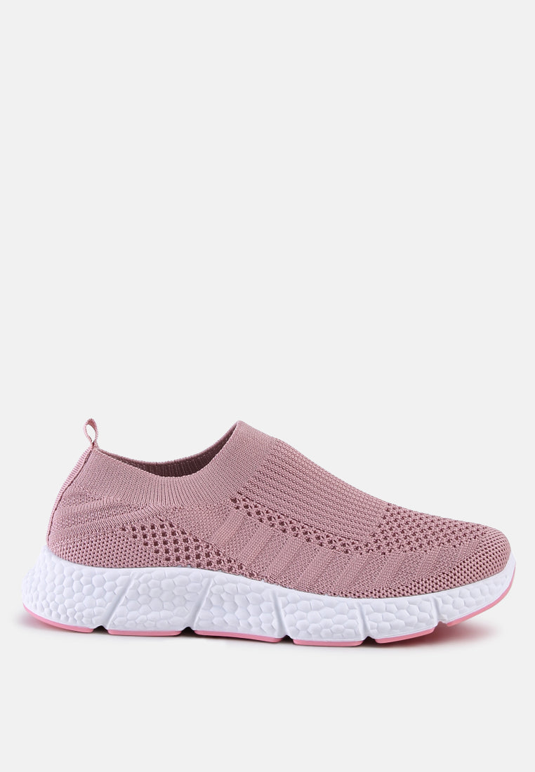 kids chunky grey knitted sneakers#color_pink