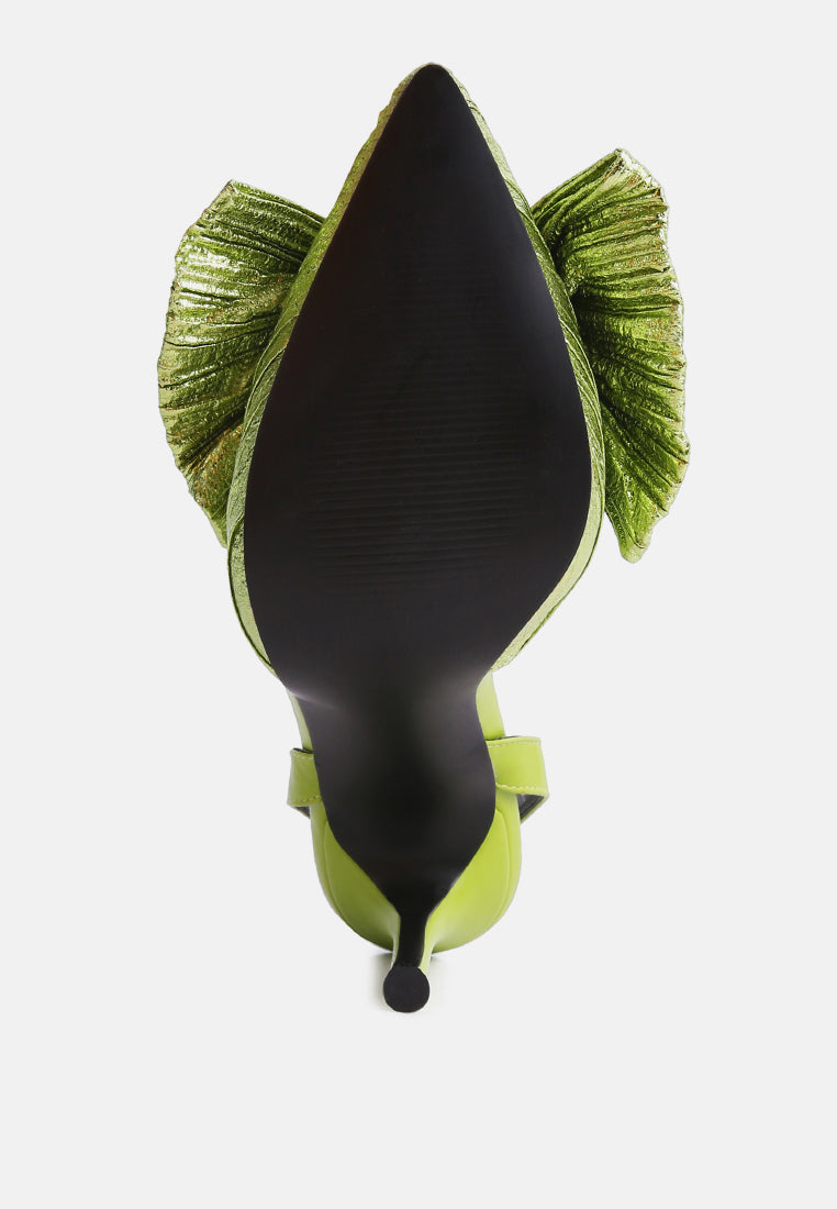 kiki high heeled bow slingback sandals#color_green