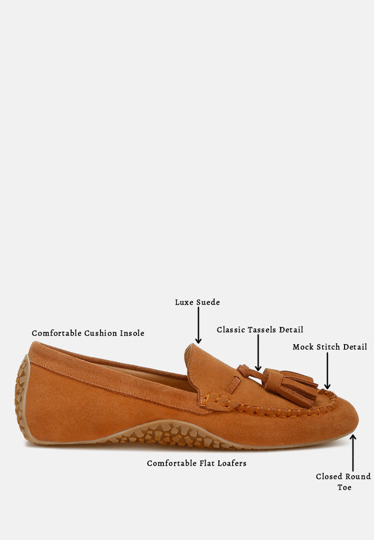 Mocasines con borlas y punta redonda de ante de Kipstar#color_tan