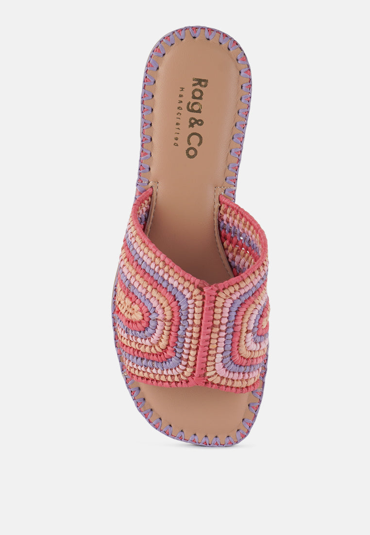 zapatos planos sin cordones de rafia tejida a mano kivah#color_pink
