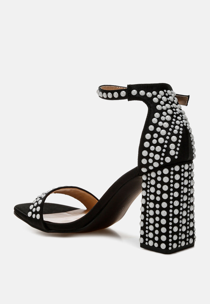 pearls embellished satin sandals by ruw#color_black