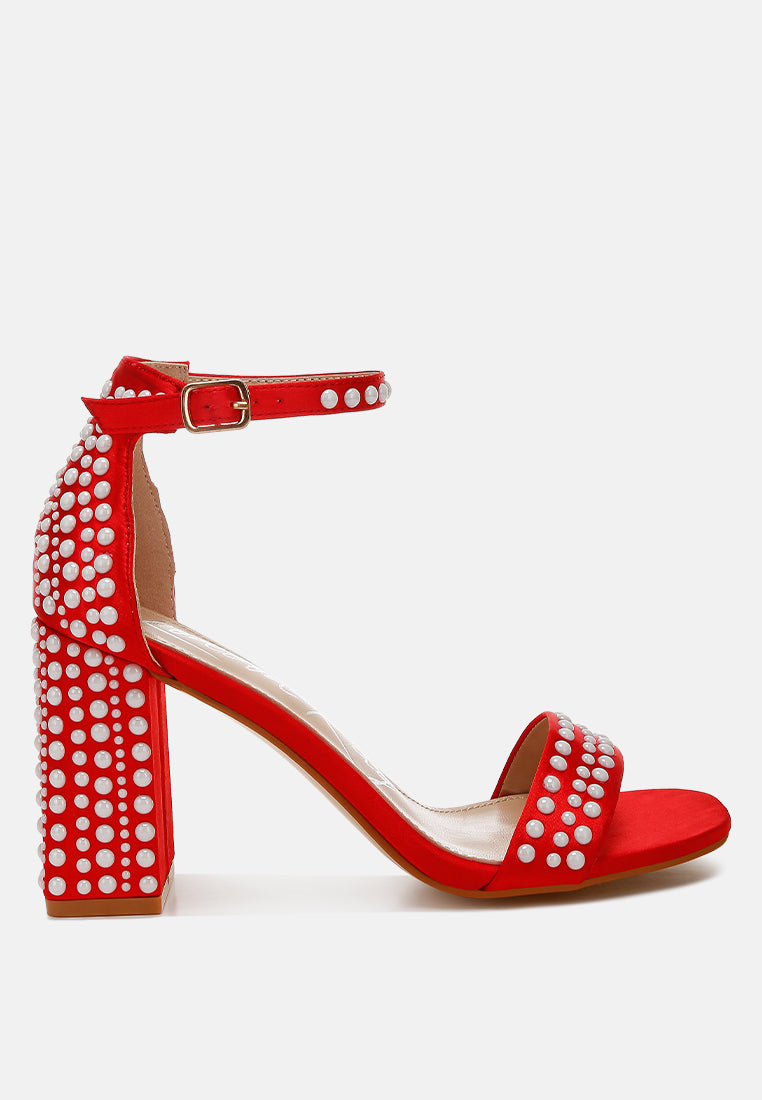 pearls embellished satin sandals by ruw#color_red