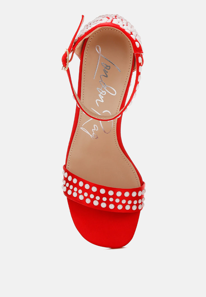 pearls embellished satin sandals by ruw#color_red