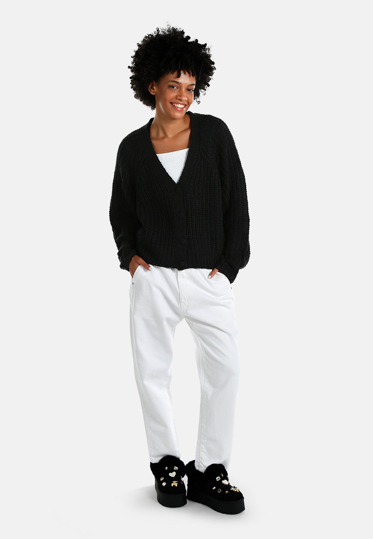 knitted button up cardigan#color_black