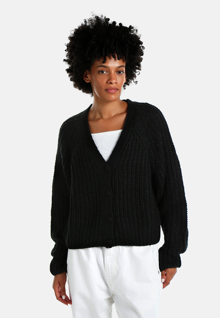knitted button up cardigan#color_black