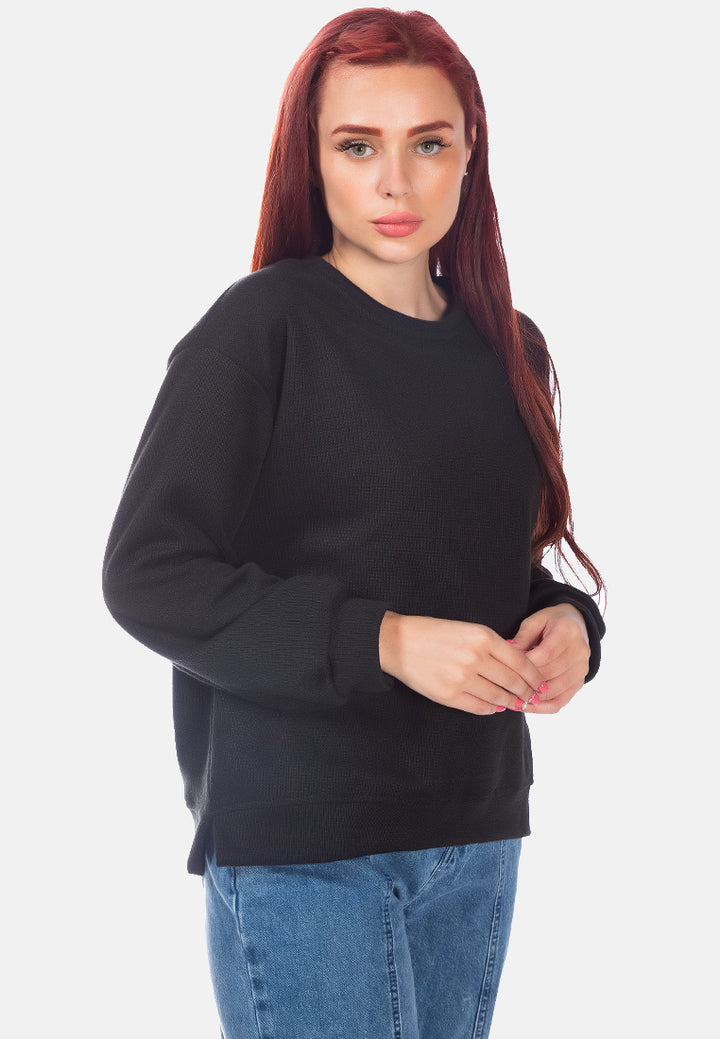 knitted long sleeve pullover sweatshirt#color_black