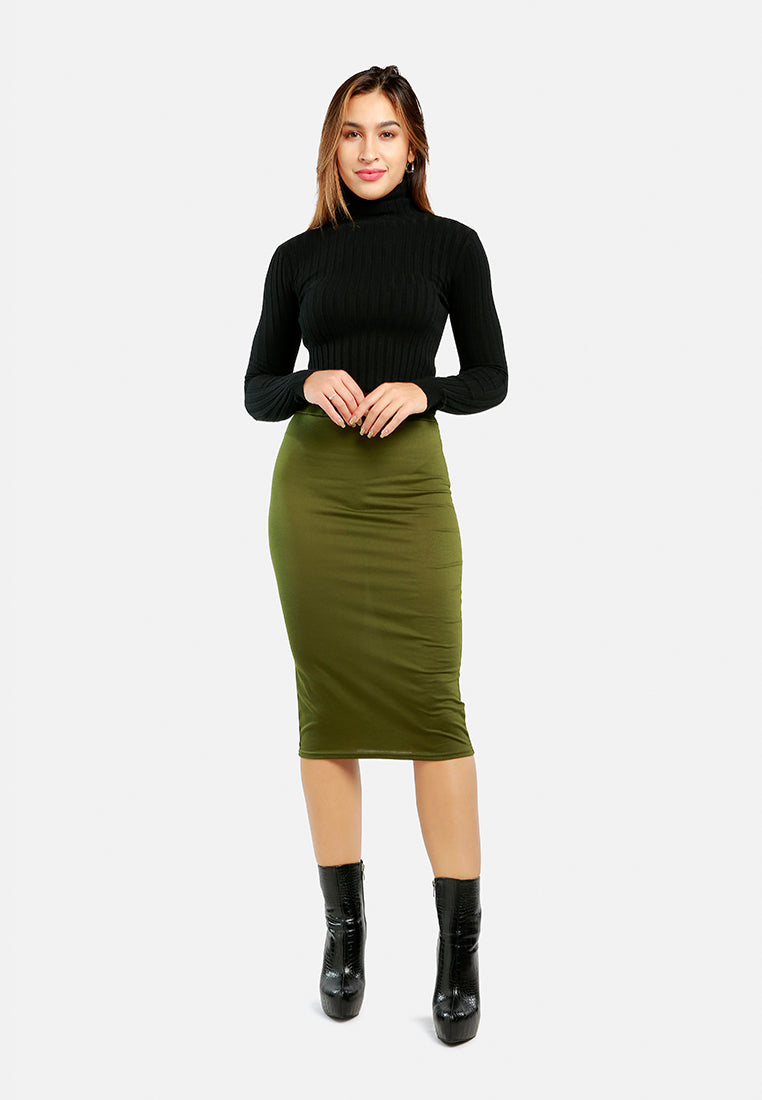 knitted long tube skirt#color_olive