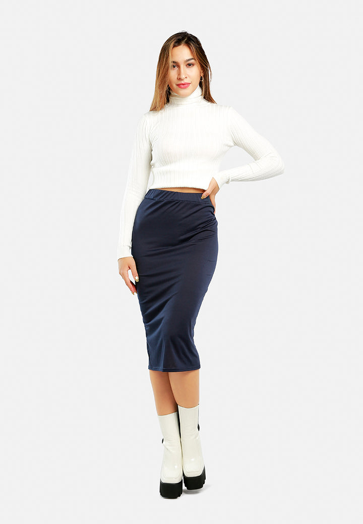 knitted long tube skirt#color_navy