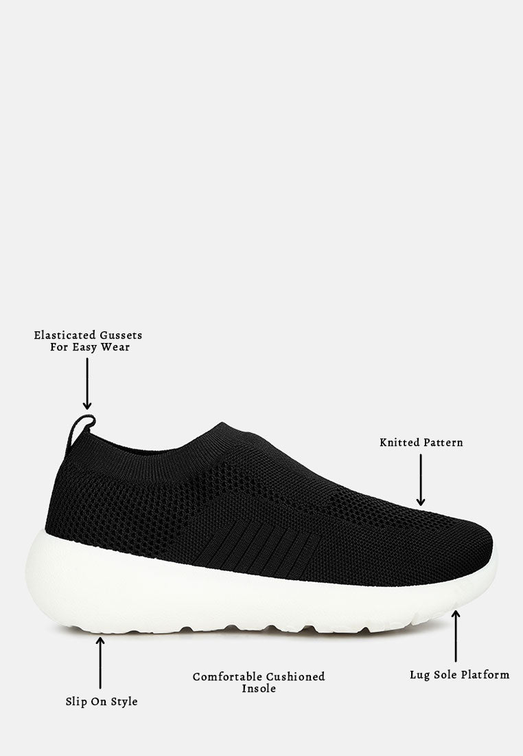 Knitted Slip On Sneakers#color_black