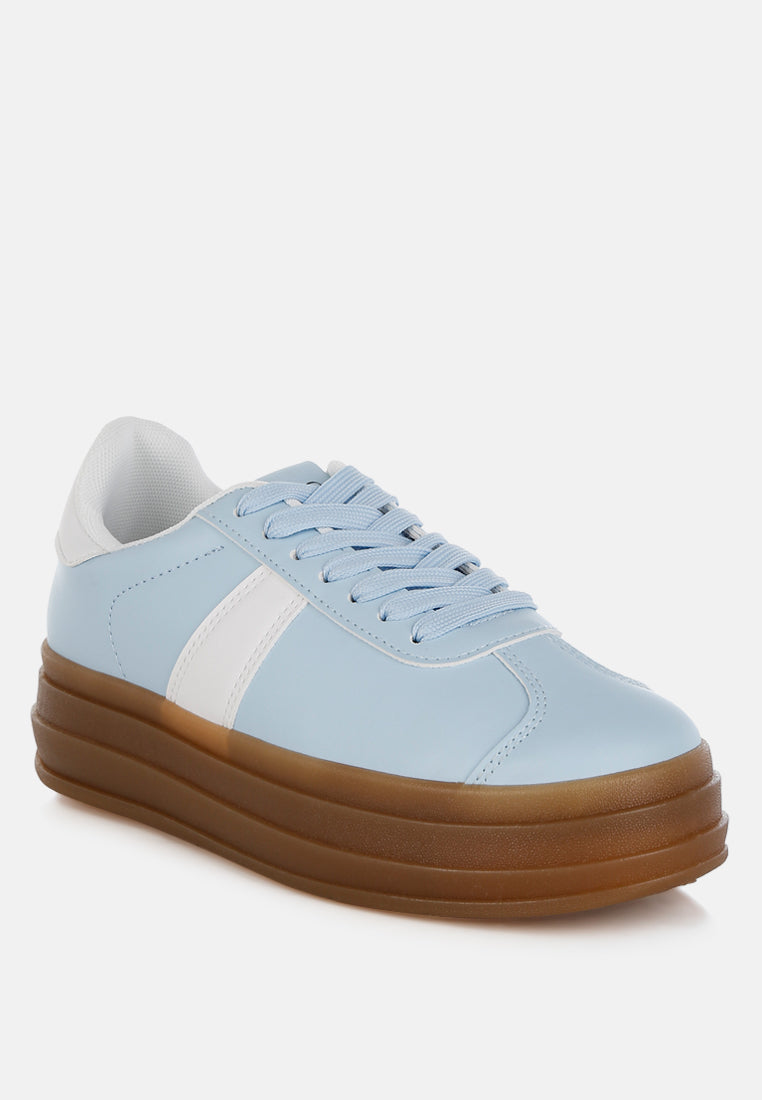 faux leather lace up sneakers by mode#color_light-blue
