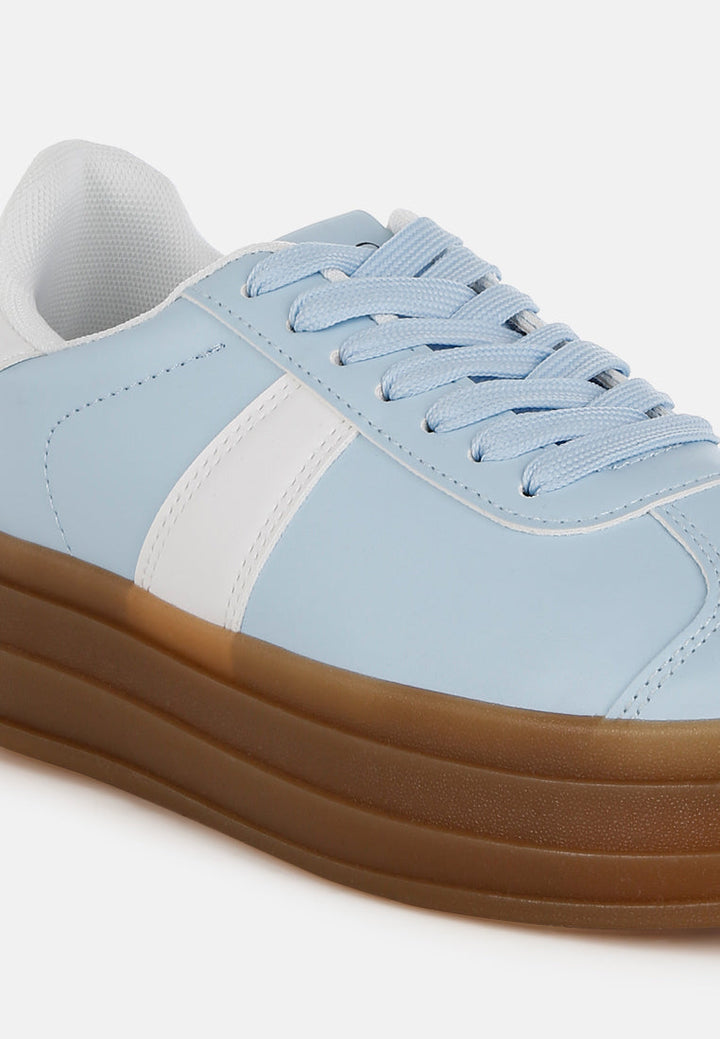 faux leather lace up sneakers by mode#color_light-blue