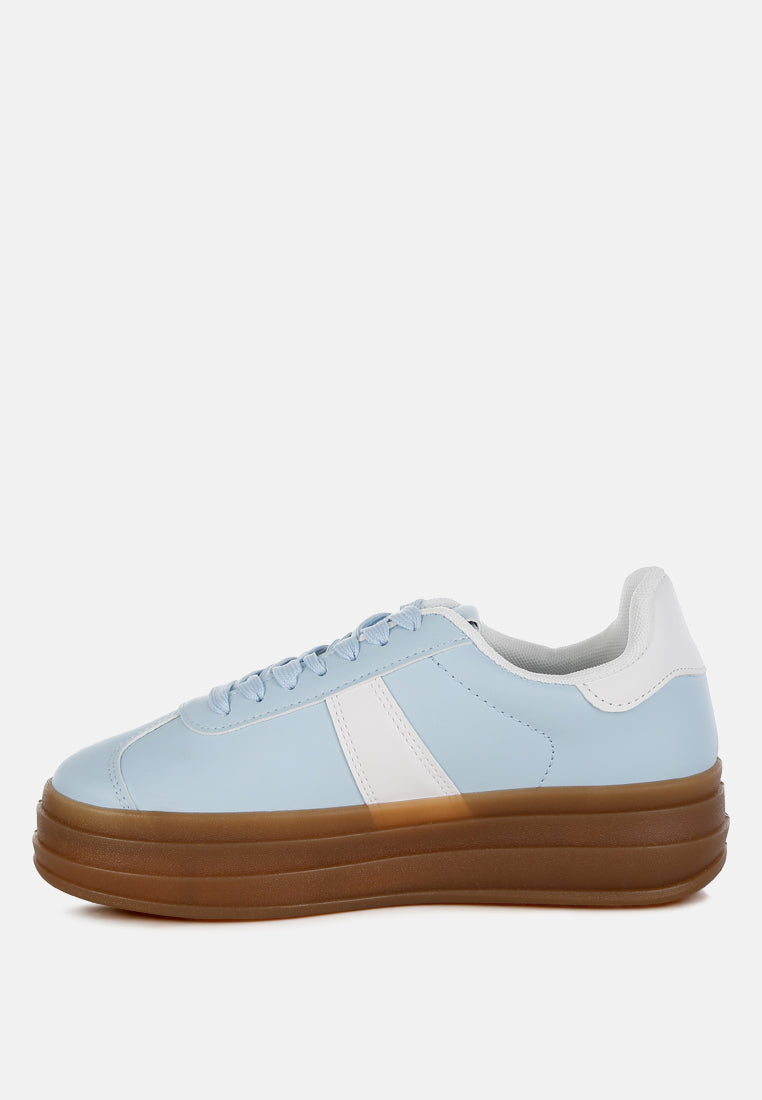 faux leather lace up sneakers by mode#color_light-blue