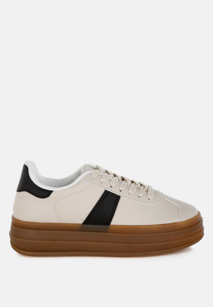 faux leather lace up sneakers by mode#color_off-white
