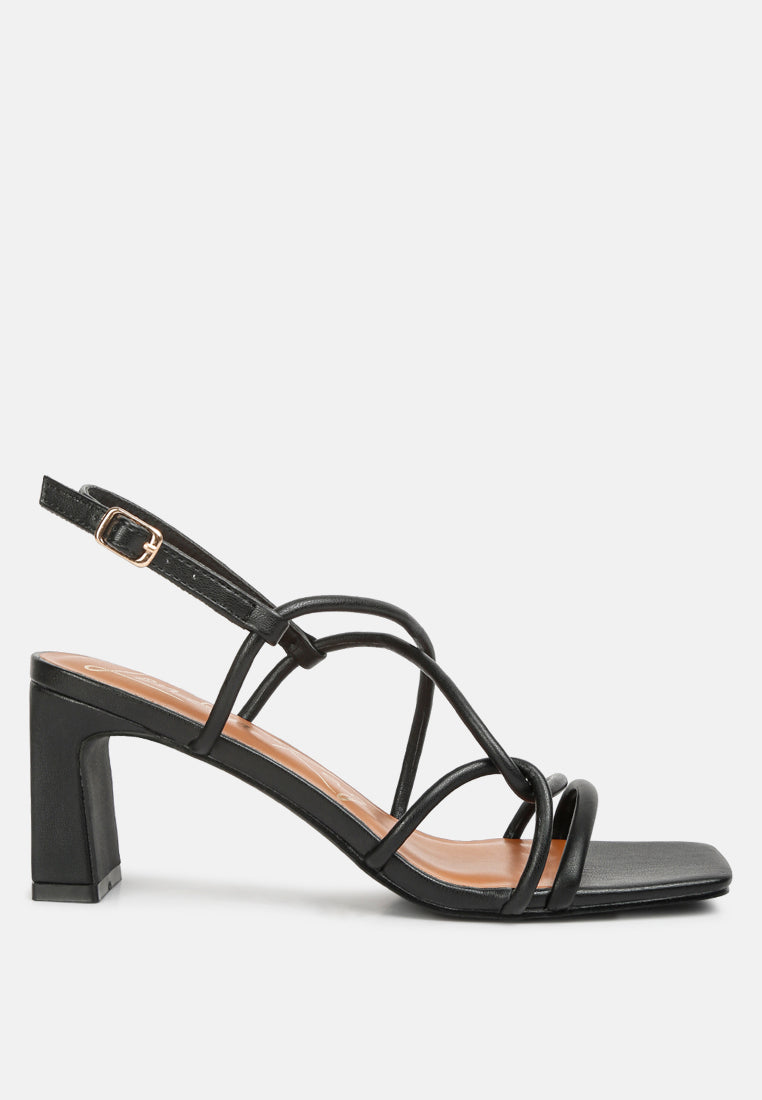 andrea knotted straps block heeled sandals#color_black