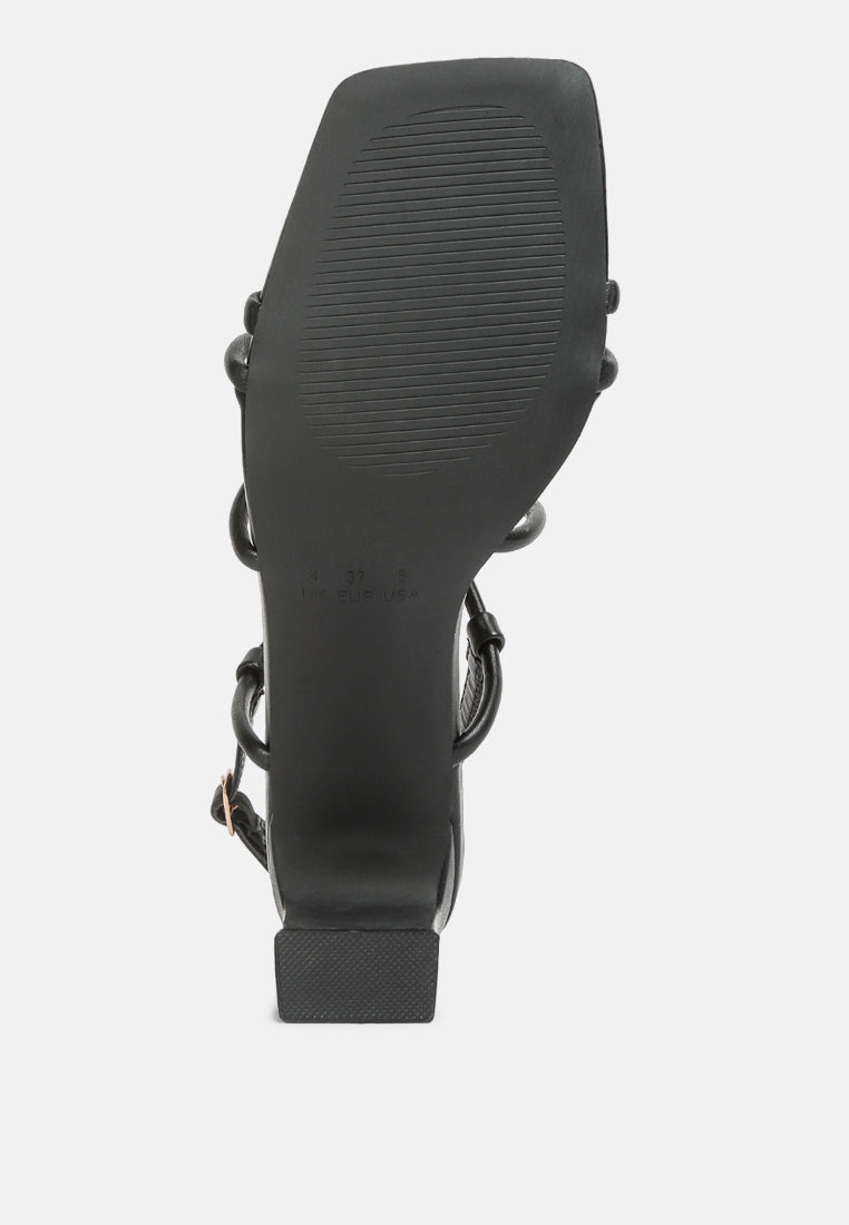 andrea knotted straps block heeled sandals#color_black
