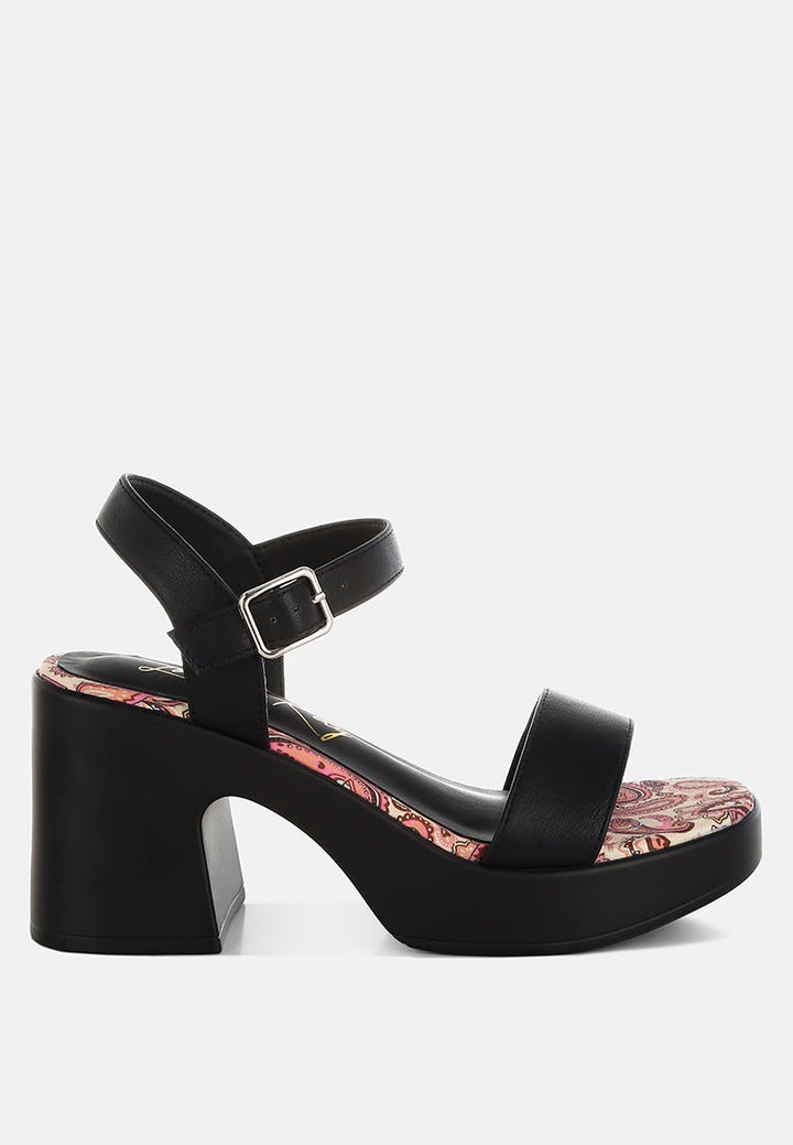 kolata faux leather pin buckle platform heels#color_black