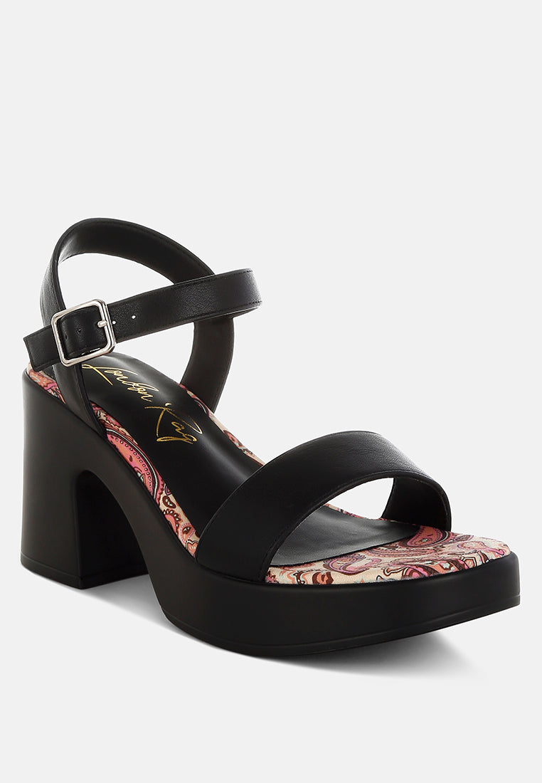 kolata faux leather pin buckle platform heels#color_black