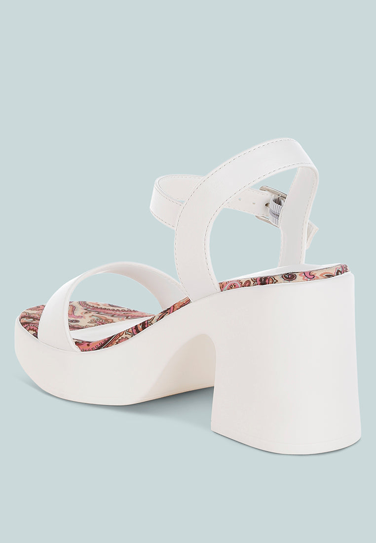 kolata faux leather pin buckle platform heels#color_white