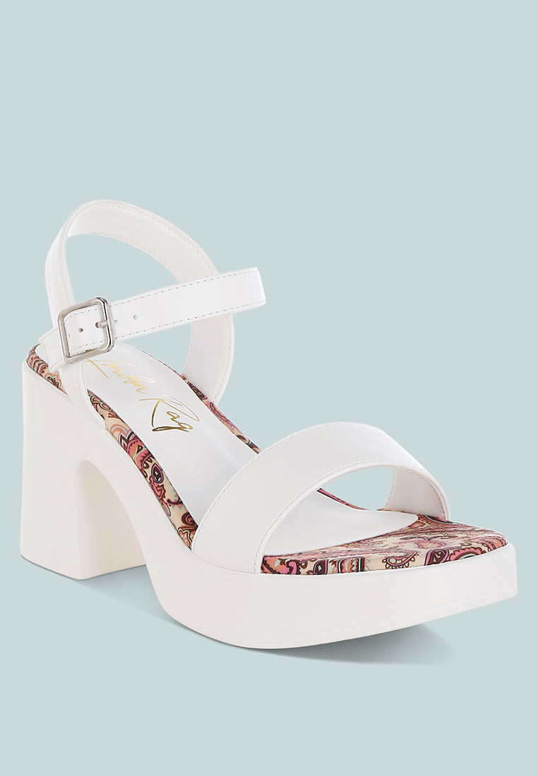 kolata faux leather pin buckle platform heels#color_white