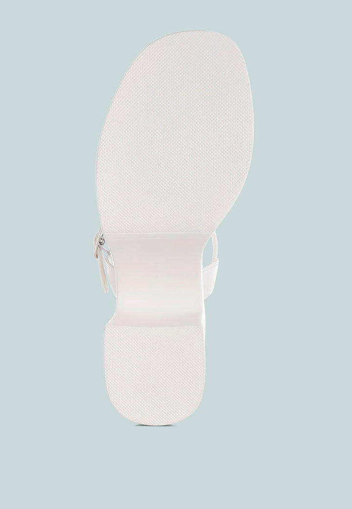 kolata faux leather pin buckle platform heels#color_white