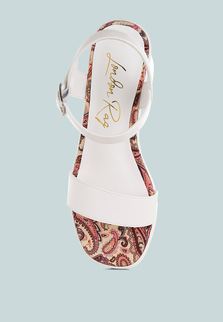 kolata faux leather pin buckle platform heels#color_white