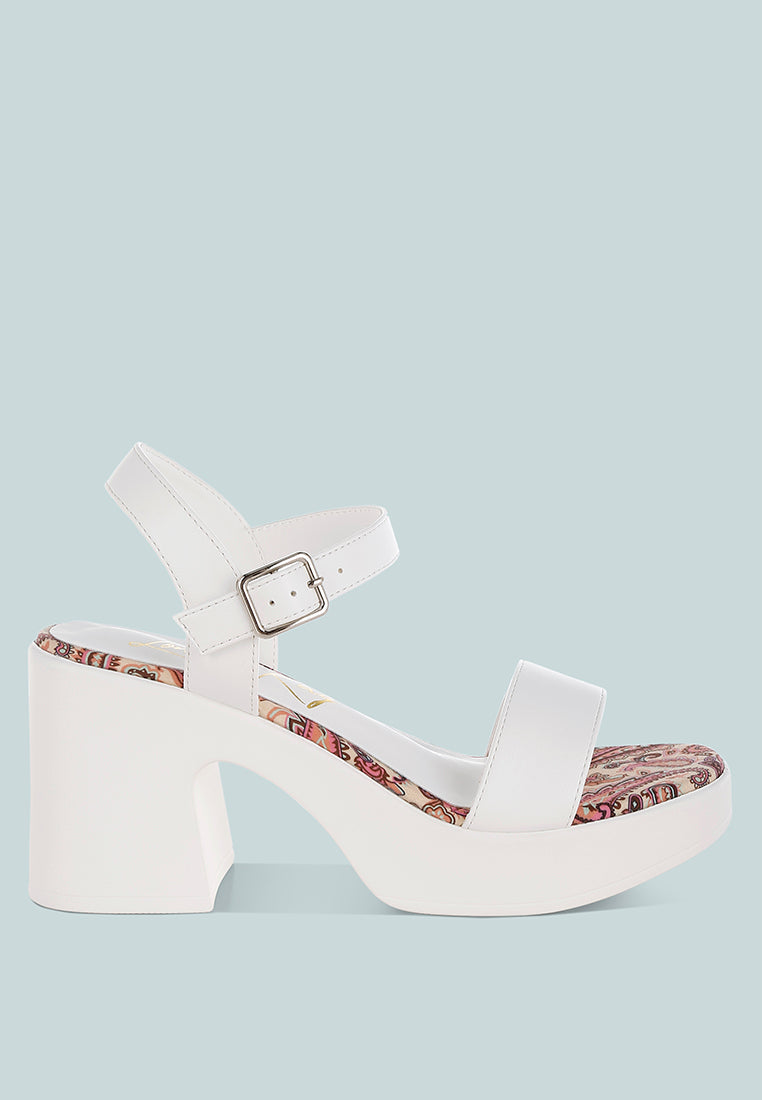 kolata faux leather pin buckle platform heels#color_white