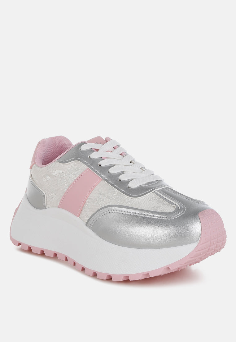 koters print embroidery detail metallic sneakers#color_silver-pink