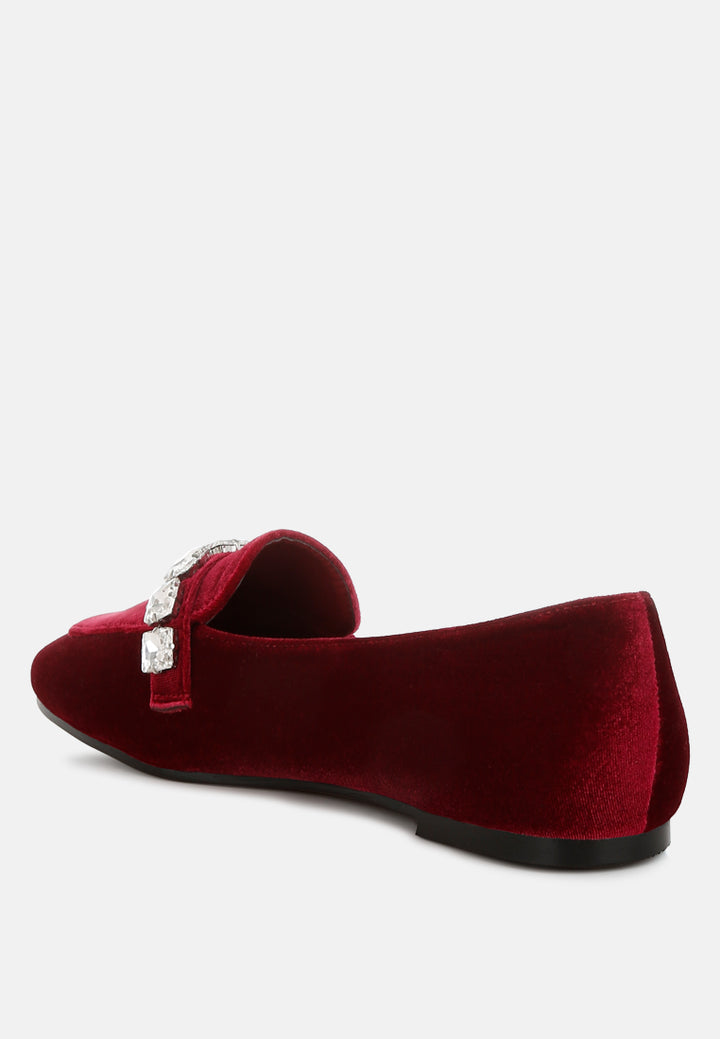 Mocasines Kyari de terciopelo con tiras de strass#color_rojo oscuro