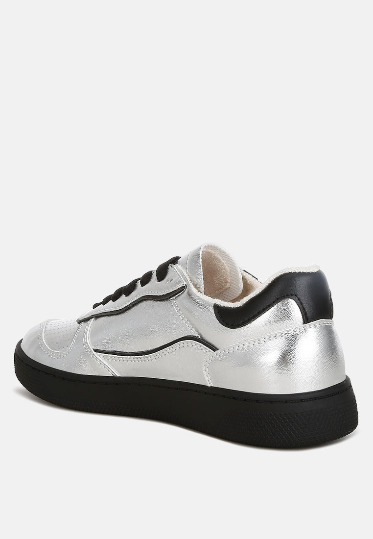 kyniska metallic faux leather everyday sneakers#color_black