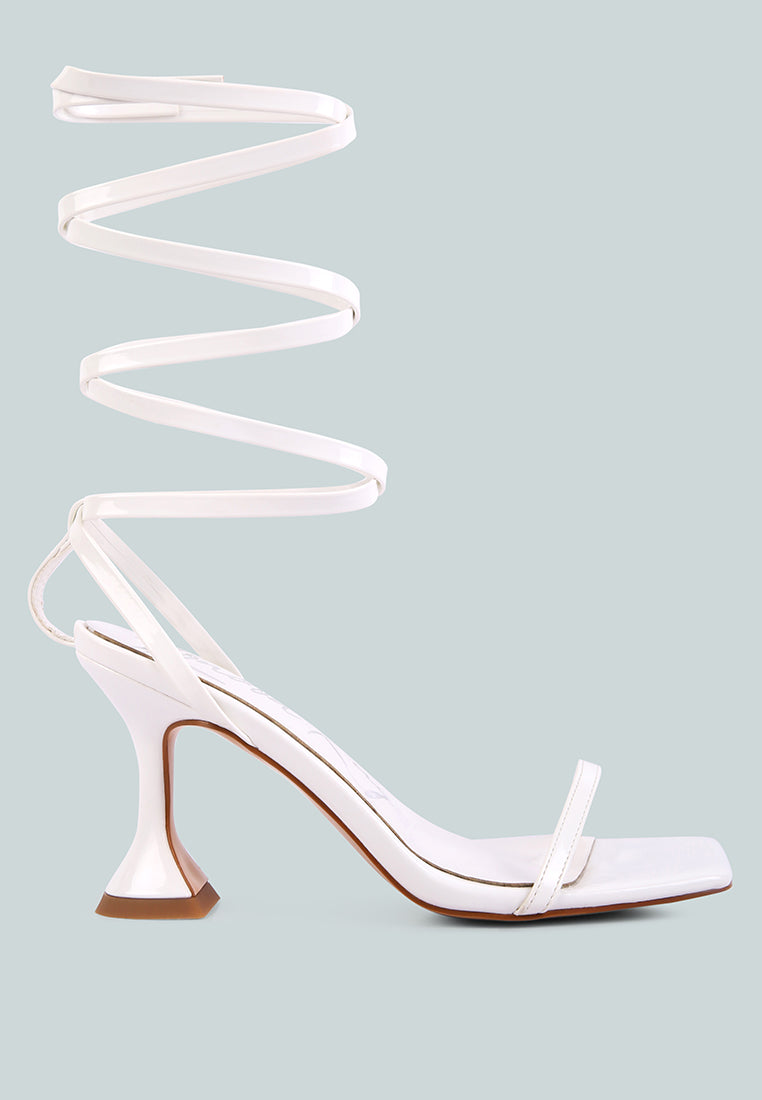 lewk strappy tie up spool heel sandals#color_white