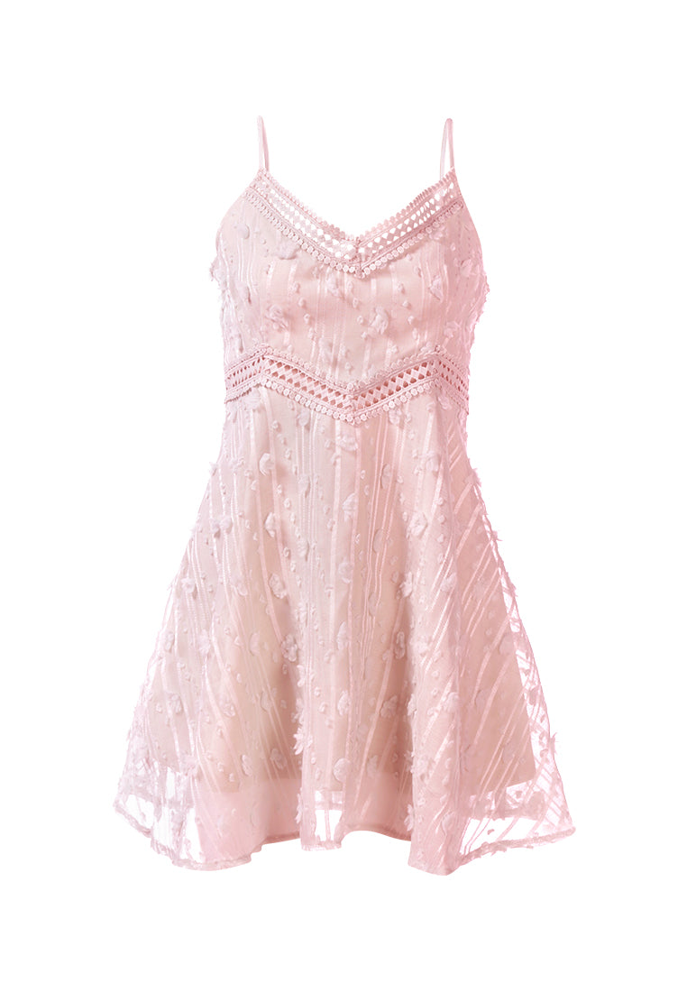 lace detail dobby slip dress by ruw#color_pink