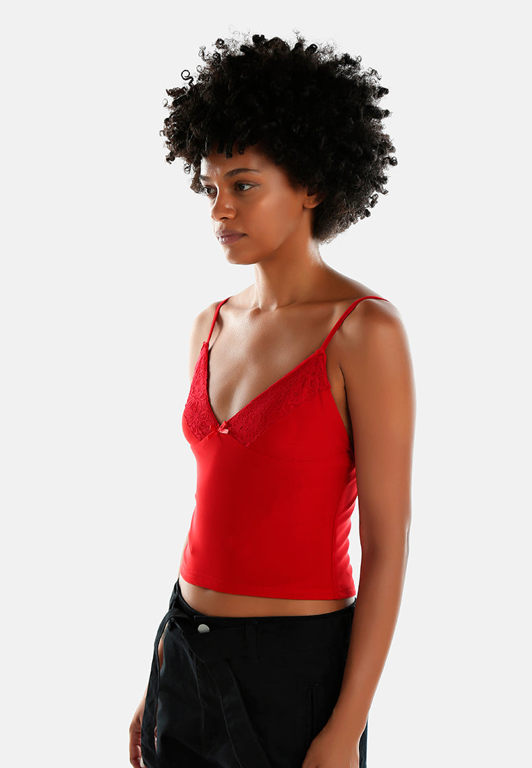 lace detail slip top by ft#color_red