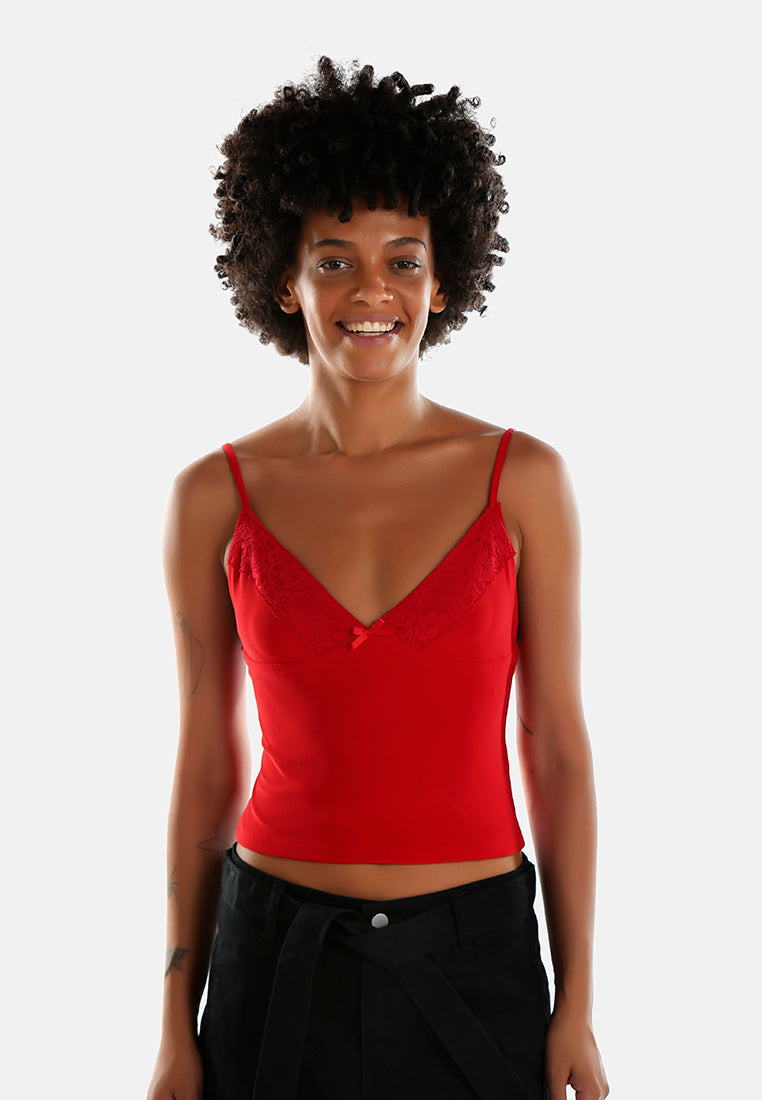 lace detail slip top by ft#color_red
