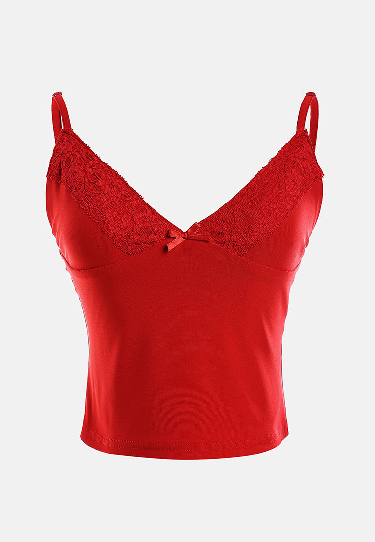 lace detail slip top by ft#color_red