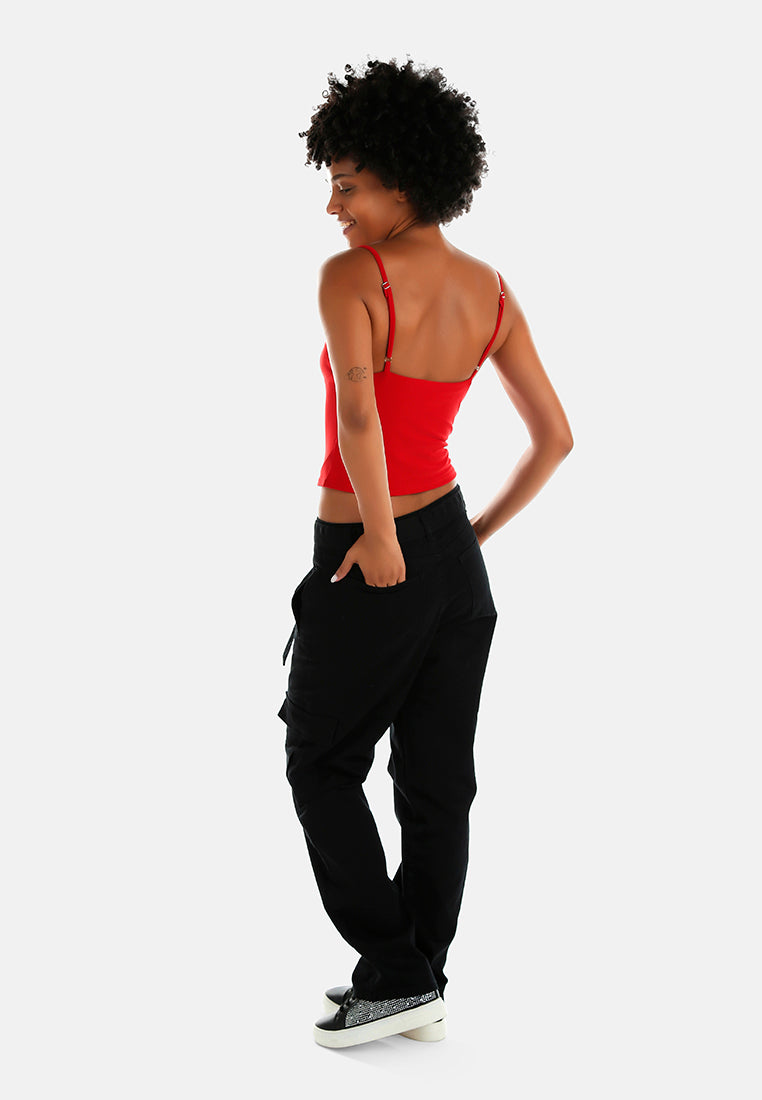 lace detail slip top by ft#color_red