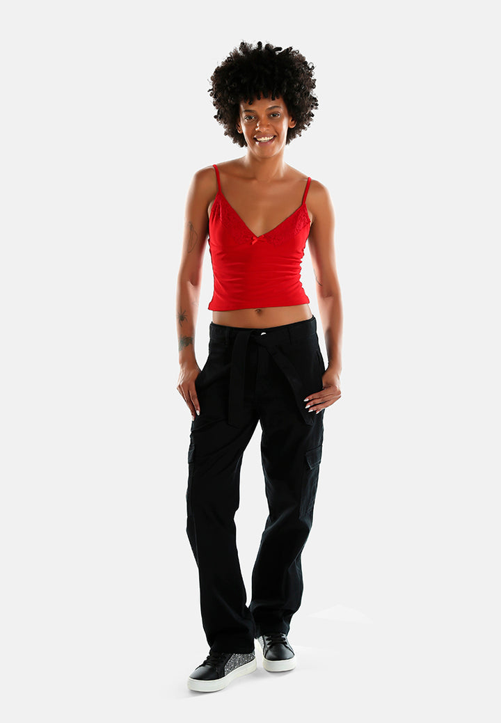 lace detail slip top by ft#color_red