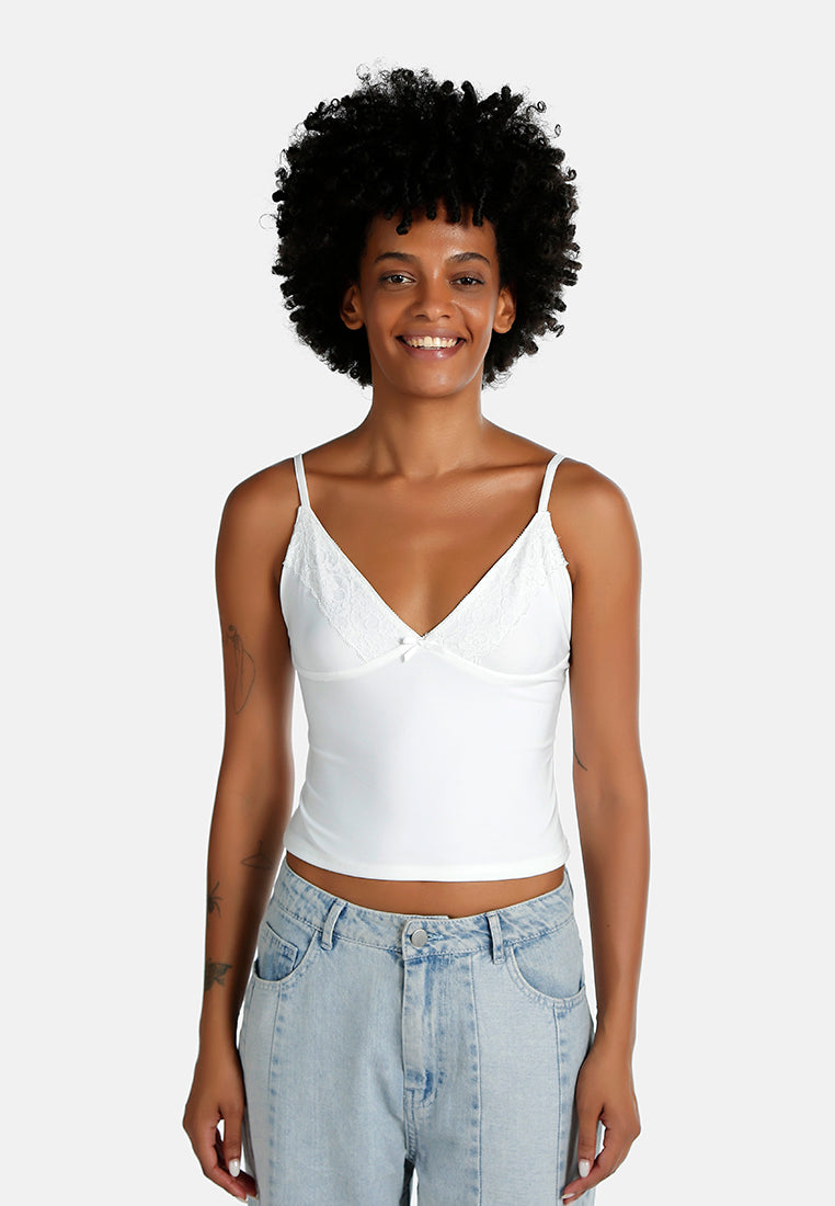 lace detail slip top by ft#color_white