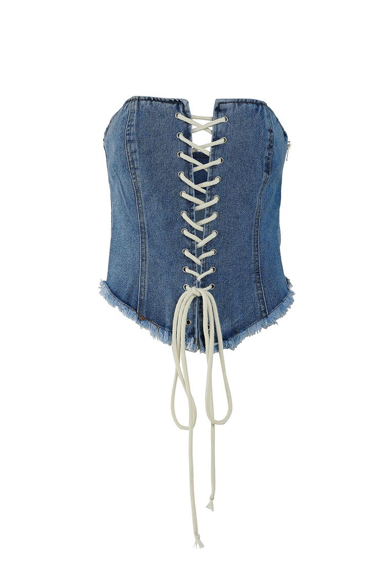 lace up denim corset top by ruw#color_jeans-blue