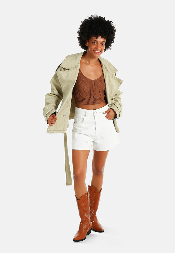 lapel collar trench jacket#color_sand