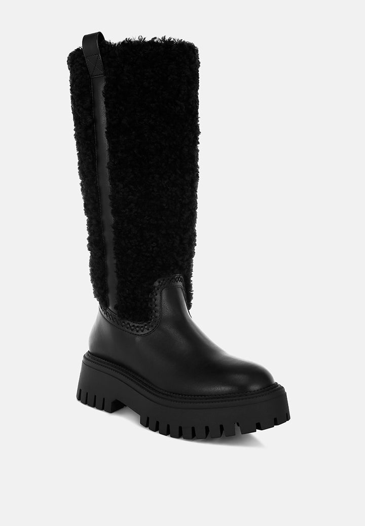 lapland fur detail calf length boots#color_black