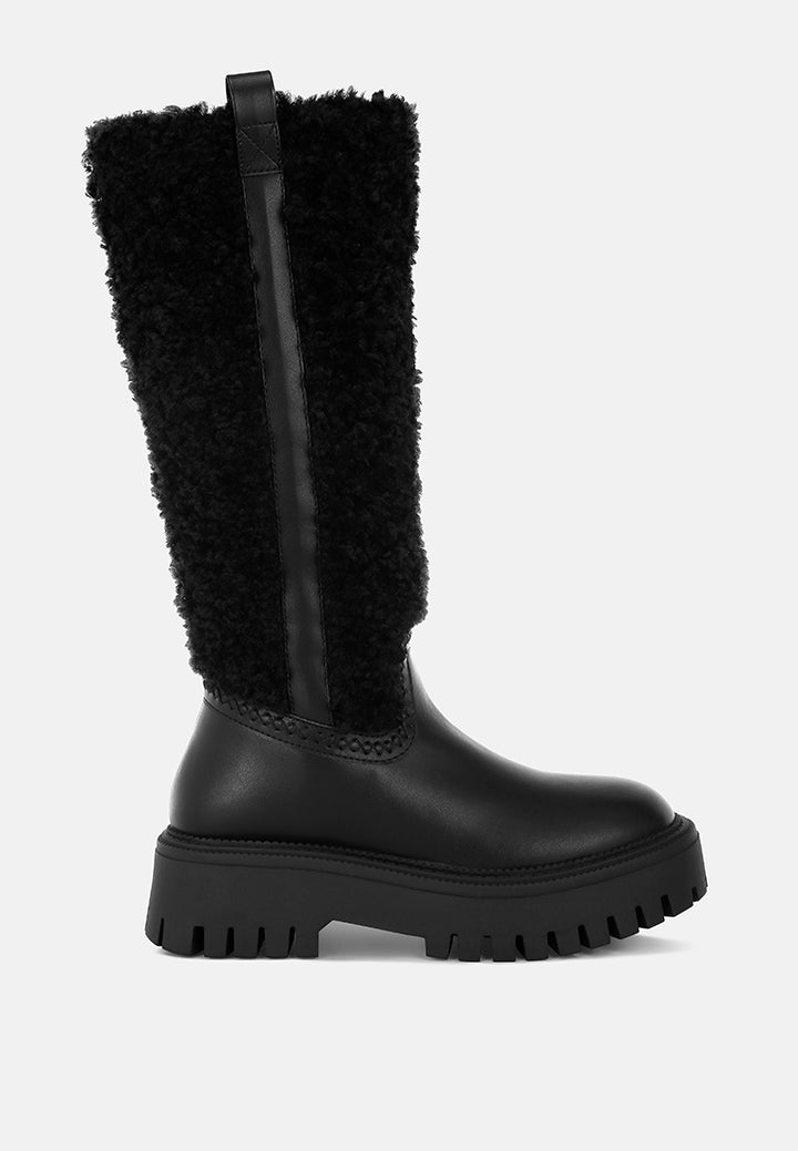 lapland fur detail calf length boots#color_black