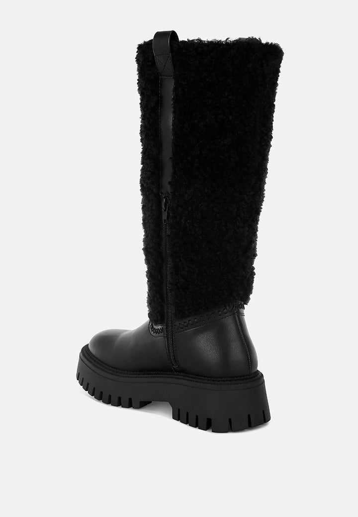 lapland fur detail calf length boots#color_black