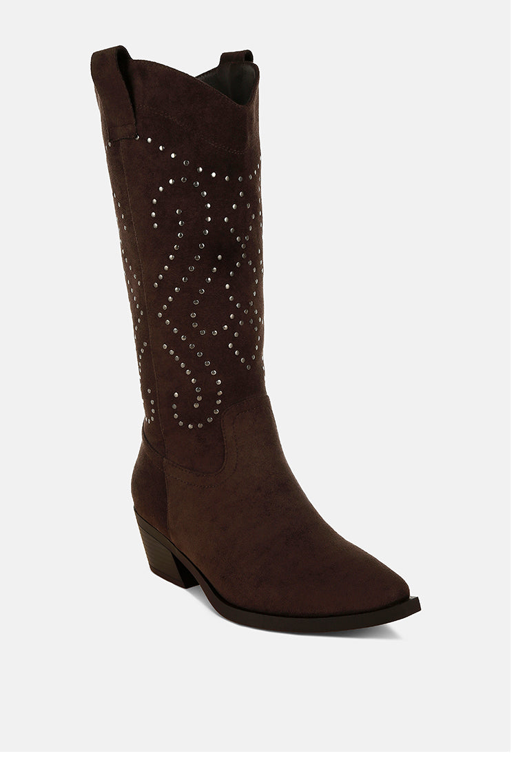 lariat studs embellished cowboy boots#color_brown