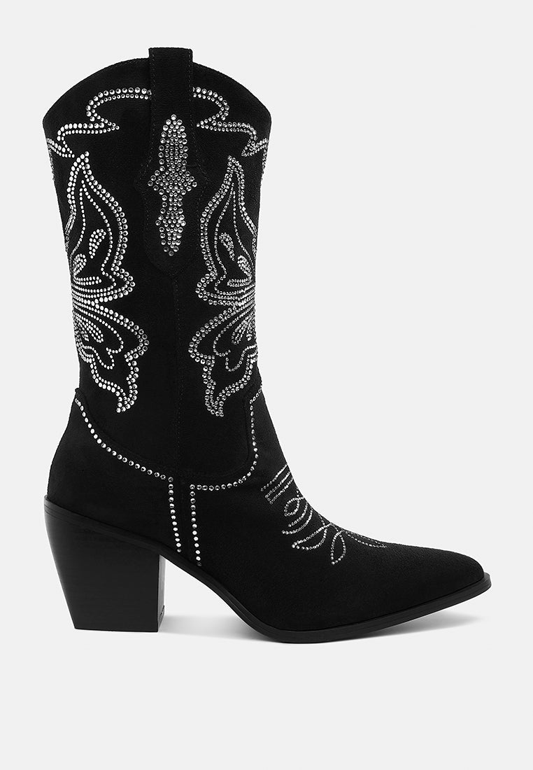 Botas cowboy latafa adornadas con pedrería#color_negro